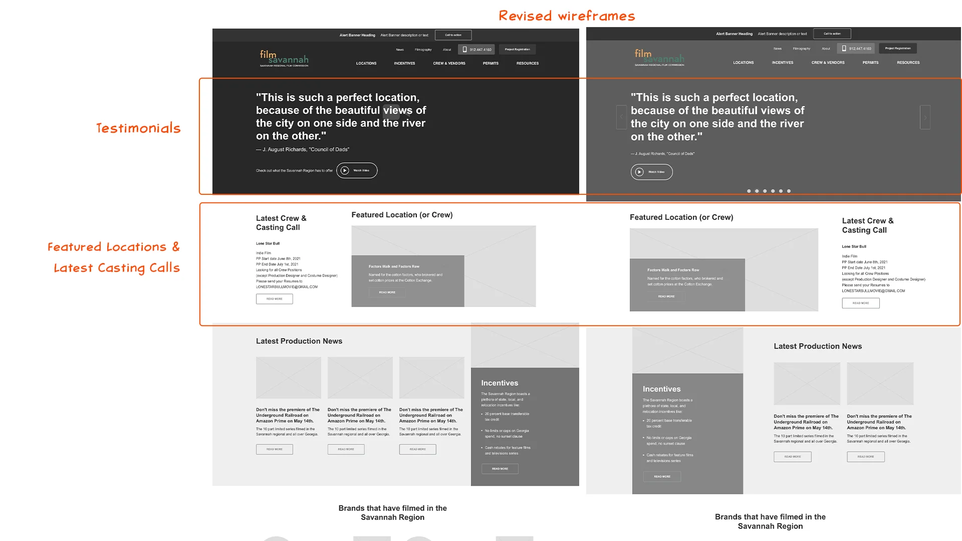 revised wireframes