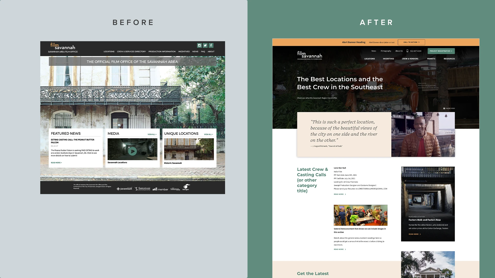 Homepage before and after